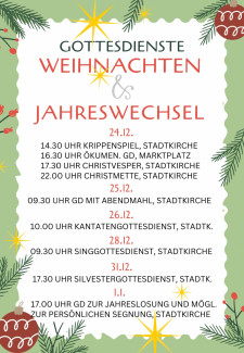 Gottesdienste an Weihnachten & dem Jahreswechsel